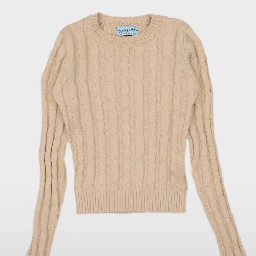 [BUNJANG] Faye Jade Cable U-Neck Knit Beige / 페일제이드 케이블 유넥 니트 베이지
