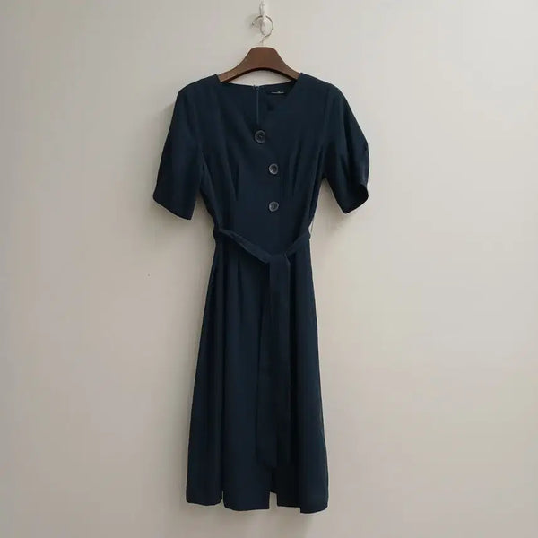 [BUNJANG] Roem Deep Teal Belted Short-Sleeve Long Dress / Roem 로엠 딥청록 벨트 반팔 롱 원피스