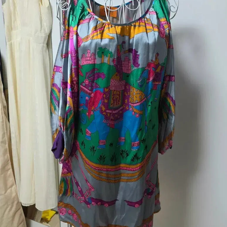 [BUNJANG] US Brand Silk Off-Shoulder Dress - Blue-Grey / Silk Dress 미국브랜드 실크 블루그레이 오프숄더 원피스