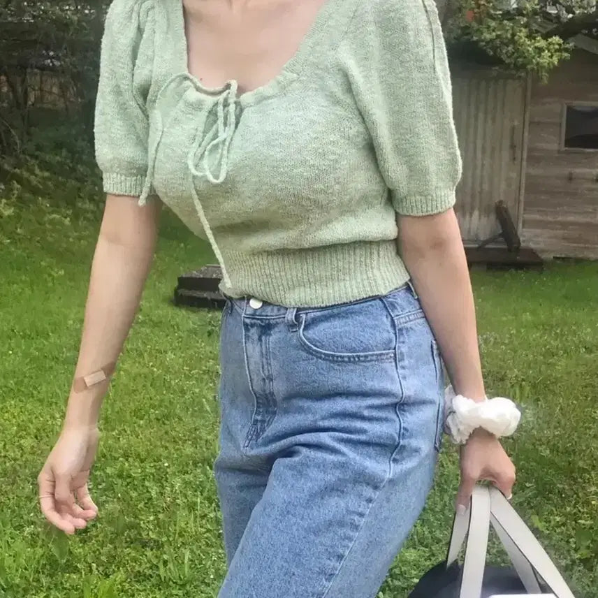 [BUNJANG] Archive J2U Linen Forest Knit Apple Mint / 아카이브제이투유 린넨 포레스트 니트 애플민트