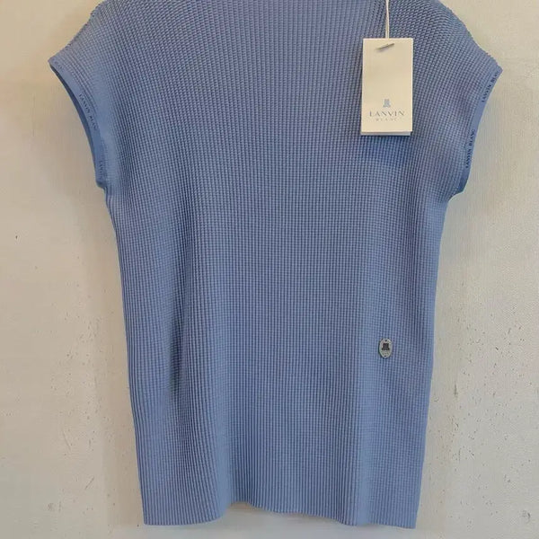 [BUNJANG] LANVIN BLANC Pleated Cap Sleeve Knit Top / [새상품] 정가50만원 한섬 랑방블랑 플리츠탑 반팔니트 캡슬리브리스탑:)