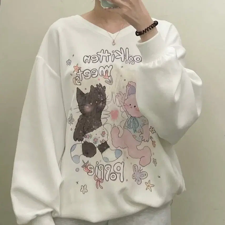 [BUNJANG] Pale Jade Coolkitten Sweatshirt Ivory / 페일제이드 쿨키튼 맨투맨