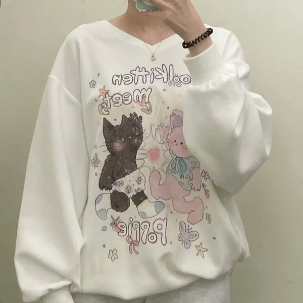 [BUNJANG] Pale Jade Coolkitten Sweatshirt Ivory / 페일제이드 쿨키튼 맨투맨