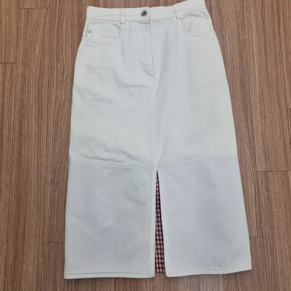 [BUNJANG] Cedric Charlier White Denim Midi Skirt 25 inch / 한섬 세드릭 샬리에 화이트 데님 미디 스커트 25인치 cedric