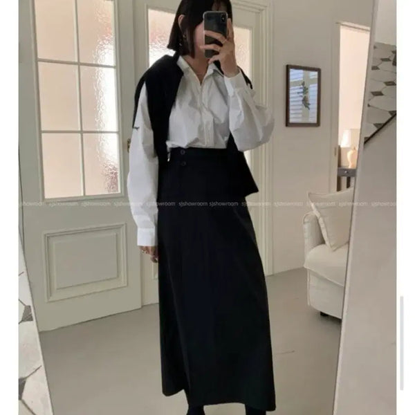 [BUNJANG] Double Button Long Skirt / 더블 버튼 롱 스커트