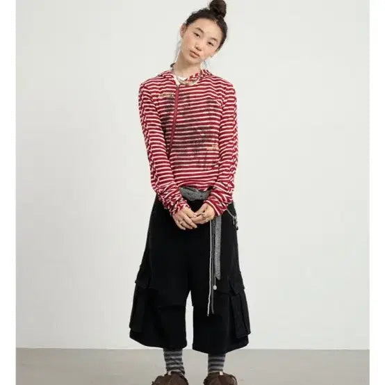 [BUNJANG] ACHIHARA Striped Zip-Up Hoodie / ACHIHARA 후드집업 티셔츠 스트라이프 후드넥