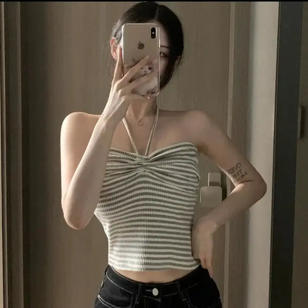 [BUNJANG] Mui Market Striped Halterneck Tank Top / 무이마켓 단가라 홀터넥 나시 탑