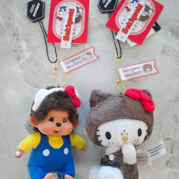 [BUNJANG] Hello Kitty Monchhichi Limited Edition Keychain Set (50th Anniversary) / 헬로키티 몬치치 한정판 키홀더 2종 세트(50주년 기념)