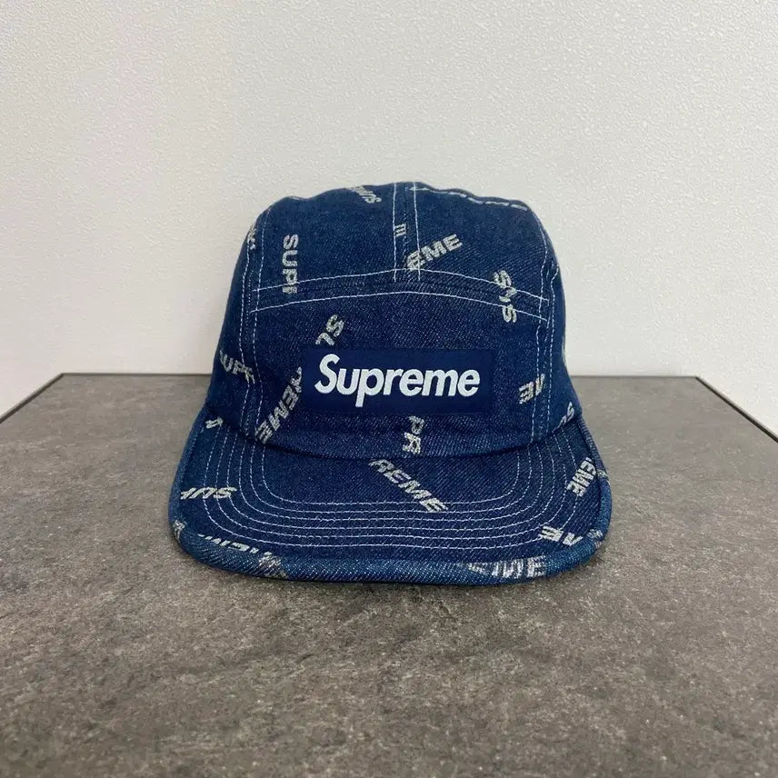 [BUNJANG] Supreme Box Logo Glitter Logo Denim Camp Cap / (OS) 슈프림 박스로고 캠프캡 모자 글리터 로고 데님