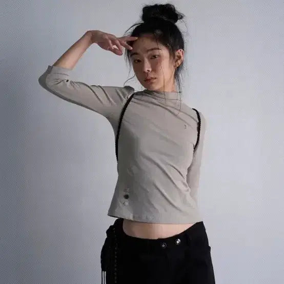 [BUNJANG] Sio Seoul Half Neck Capri Sleeve Top / 시오서울 하프 넥 카프리 슬리브 탑