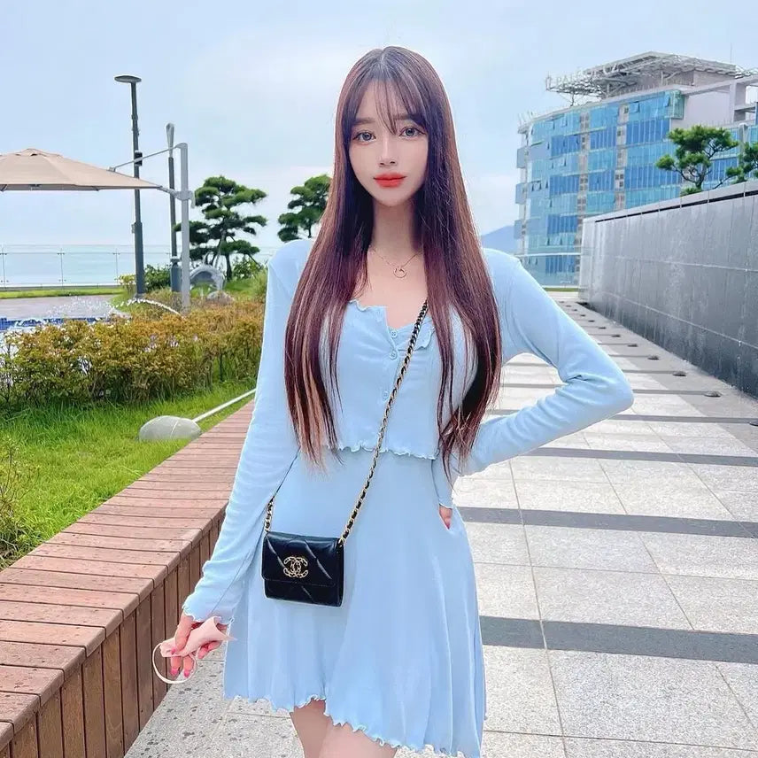 [BUNJANG] Mayyun Sleeveless Dress and Cardigan Set / 메이윤 나시 원피스 가디건 세트