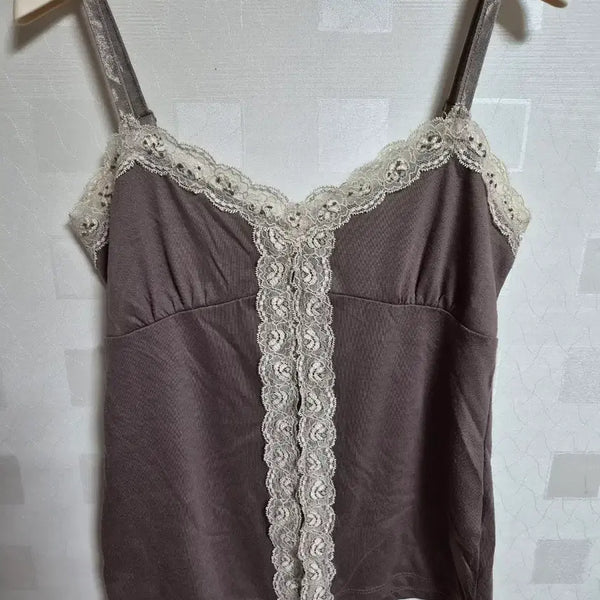 [BUNJANG] Vintage Mori Girl Bohemian Lace Brown Camisole / 빈티지 모리걸 하구미 보헤미안 레이스 브라운 끈 나시