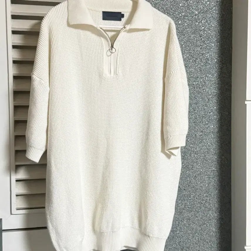 [BUNJANG] Second Monologue White Half Zip Waffle Knit M / 세컨모놀로그 화이트 하프집업 와플 니트