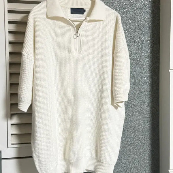 [BUNJANG] Second Monologue White Half Zip Waffle Knit M / 세컨모놀로그 화이트 하프집업 와플 니트