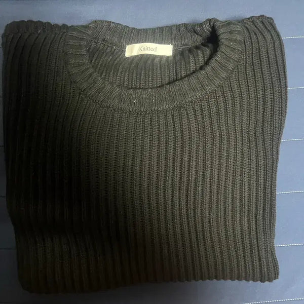 [BUNJANG] Nitted Cotton Minimal Round Knit Black XL / 니티드 코튼 미니멀 라운드 니트 블랙 XL