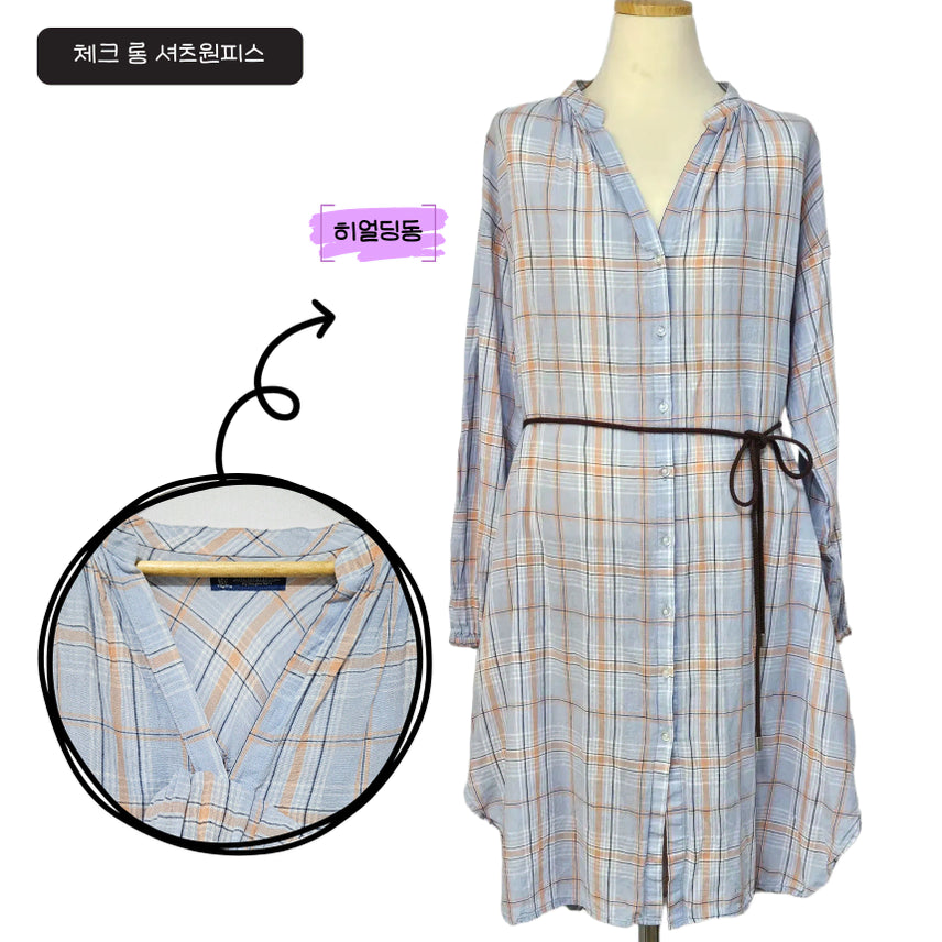 [BUNJANG] XL Check V-Neck Shirt Dress / 딩동 :) 여름세일/2XL/빅사이즈 브이넥 체크 셔츠원피스_120