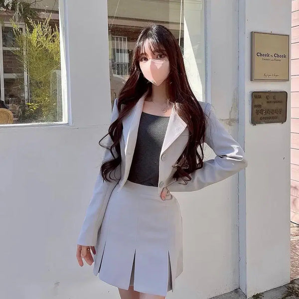 [BUNJANG] Mayyoon Jacket Two-Piece Set Gray / 메이윤 자켓 투피스 세트 그레이