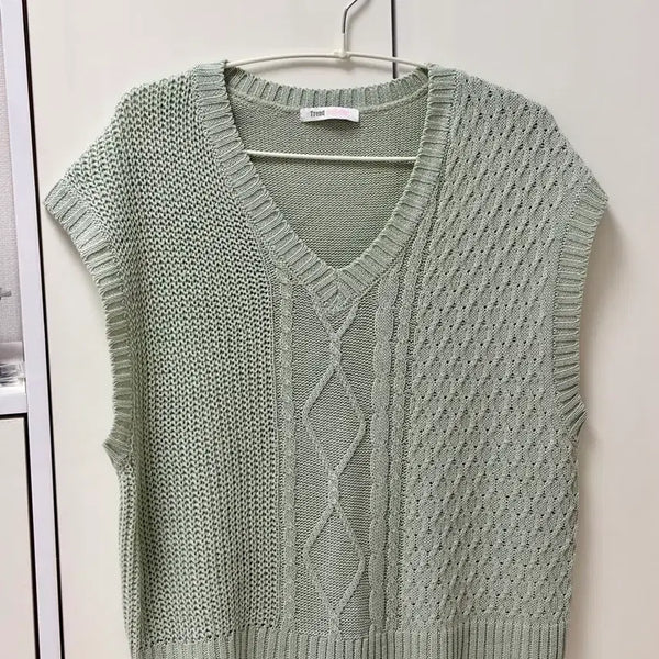 [BUNJANG] Trend Collection V-Neck Cable Knit Vest Mint / Trend Collection 니트 조끼 민트색