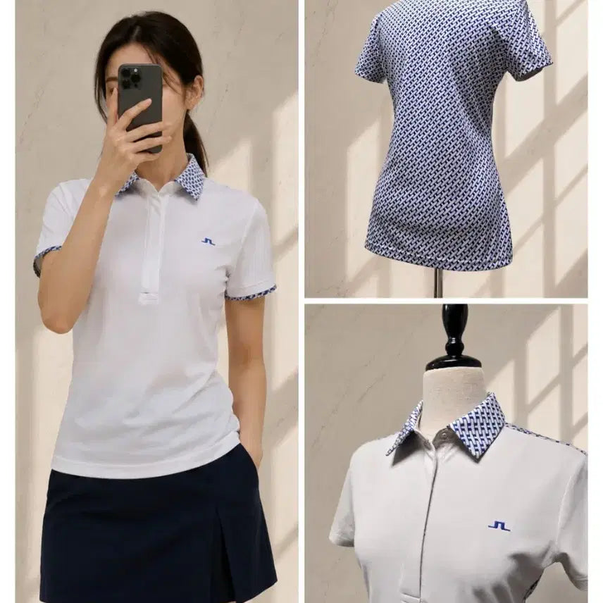 [BUNJANG] J.LINDEBERG Women's Golf Functional Pattern Short Sleeve Polo Shirt / (정품) J.LINDEBERG 여성 골프 기능성 패턴 카라 반팔 폴로