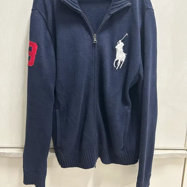 [BUNJANG] Polo Ralph Lauren Navy Big Pony Zip-Up Cardigan XL / 폴로 랄프로렌 네이비 빅포니 집업 가디건