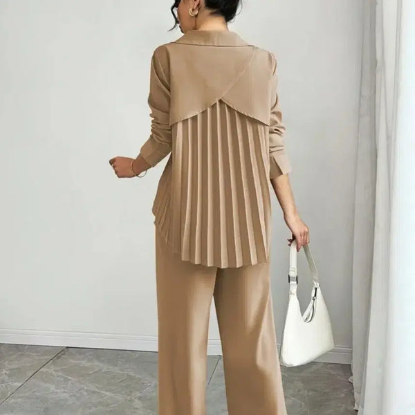 [BUNJANG] Beige Pleated Top and Bottom Set / 베이지색 플리츠 상하의 세트