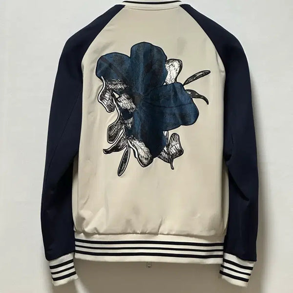 [BUNJANG] Solid Homme Flower Blouson Jacket Navy/Beige / 솔리드옴므 플라워 블루종 자켓 46