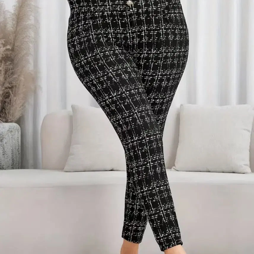 [BUNJANG] Black White Check Spandex Pants / 블랙 화이트 체크무늬 스판 바지