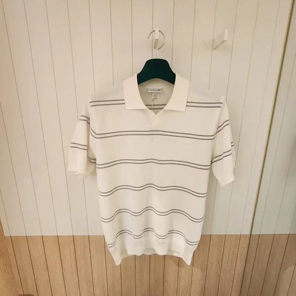 [BUNJANG] Lacoste Men's Pin Stripe Short Sleeve Polo Shirt / (새상품) 라코스테 남성  카라 핀 스트라이프 반팔 스웨터 폴로 카라티