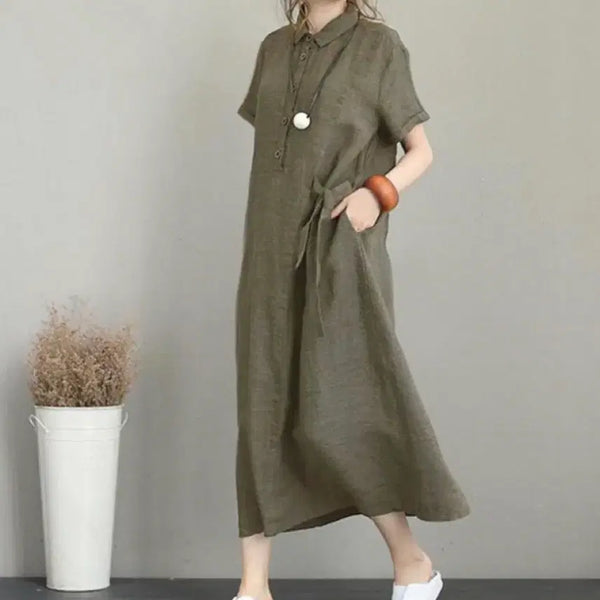 [BUNJANG] Linen Collar Loose Fit Long Dress / 린넨 카라 루즈핏 롱원피스