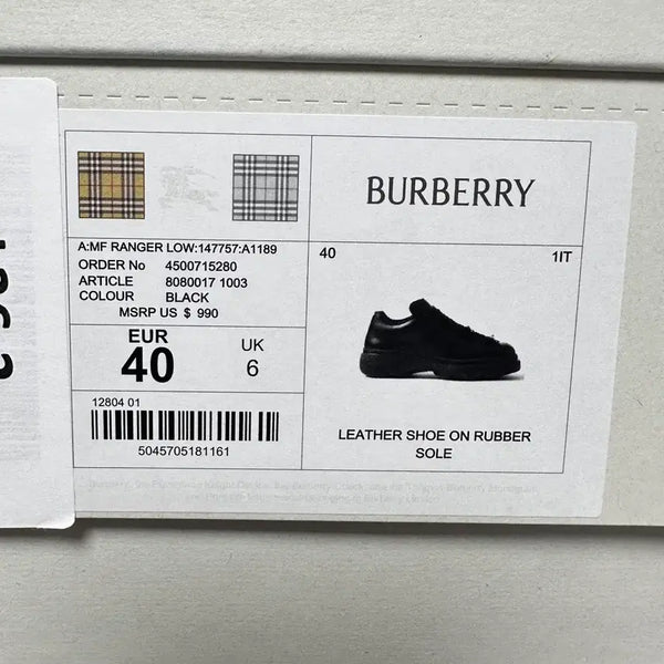 [BUNJANG] Burberry Leather Ranger Low Sneakers Black Size 40 / 버버리 레더 레인저 로우 스니커즈 블랙 색상 40사이즈