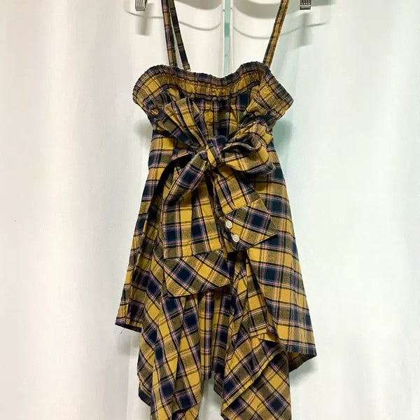 [BUNJANG] Two-Way Check Skirt & Top Blouse Set / 투웨이코디 체크 스커트 탑블라우스