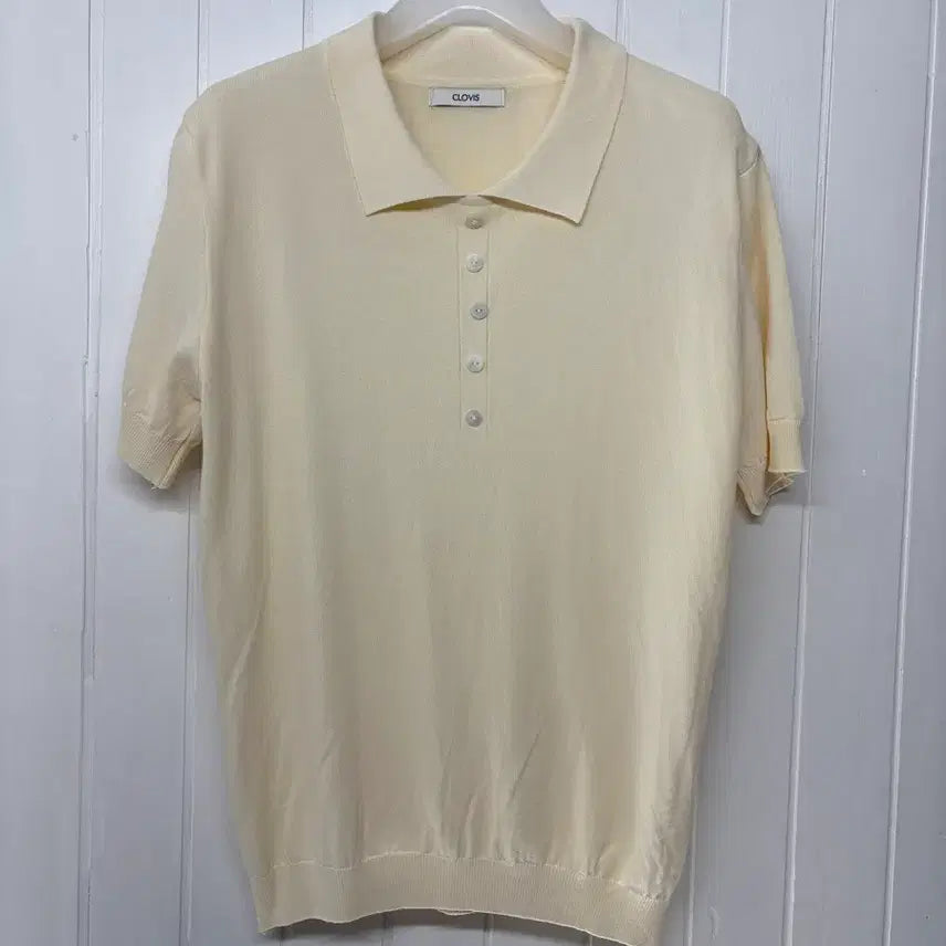 [BUNJANG] Clovis Ivory Knit Polo T-Shirt (Size Free, 55-66) / 클로비스 아이보리 니트 폴로티 FREE(55-66)  마