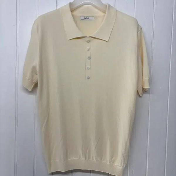 [BUNJANG] Clovis Ivory Knit Polo T-Shirt (Size Free, 55-66) / 클로비스 아이보리 니트 폴로티 FREE(55-66)  마