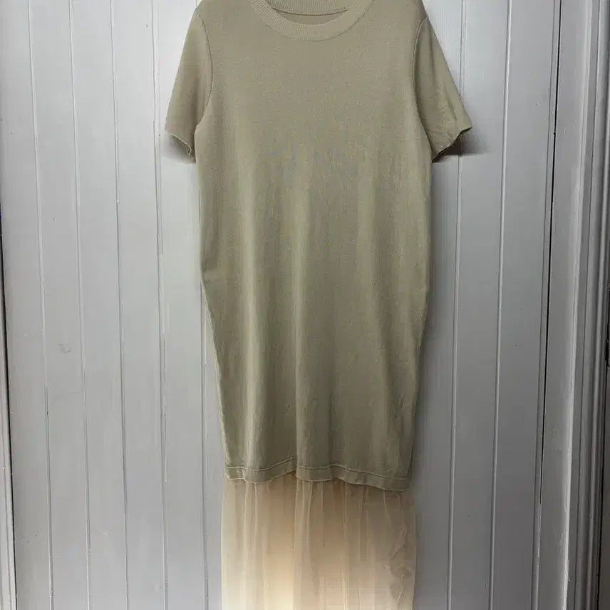 [BUNJANG] MAG.JAY Knit Long Dress with Chiffon Combo (Beige, Free Size) / MAG.JAY 매그제이 니트 롱 원피스 샤 콤비 베이지 F   마