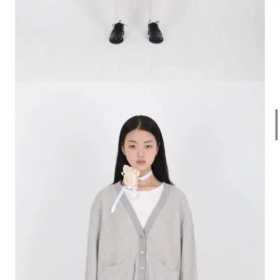 [BUNJANG] Please Project Grey Cardigan with Silver Heart Button / 플리즈프로젝트 가디건