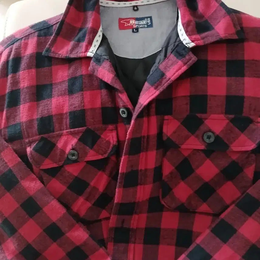 [BUNJANG] Bear SPORTS Red Black Checkered Shirt / Bear SPORTS 레드 블랙 체크 셔츠 L