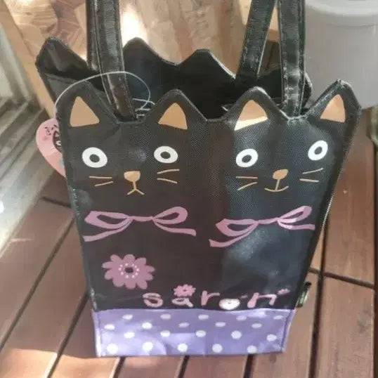 [BUNJANG] Cat Character Tote Bag / 고양이 캐릭터 토트백 블랙 퍼플