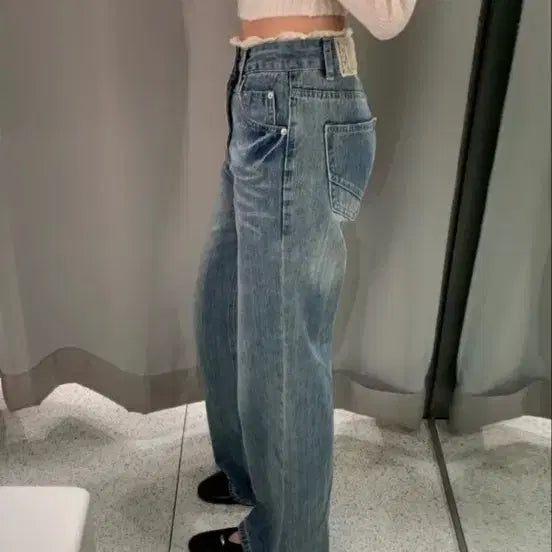 [BUNJANG] Bellejour Lace Denim Bootcut Pants / 1회 착용)벨르주드 레이스 데님 부츠컷