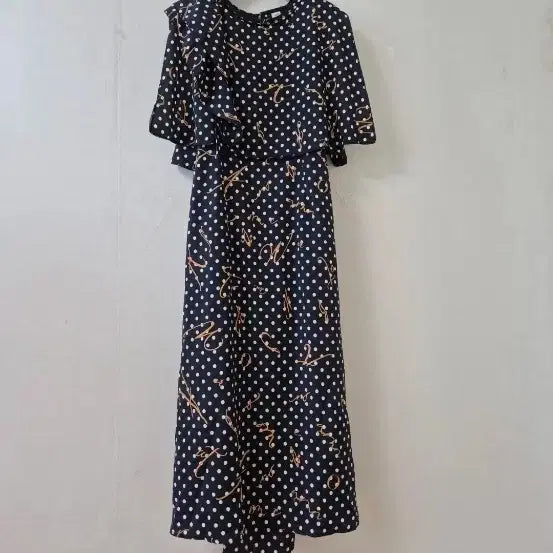 [BUNJANG] Ozssecon Navy Polka Dot Pattern Long Dress / 오즈세컨 원피스