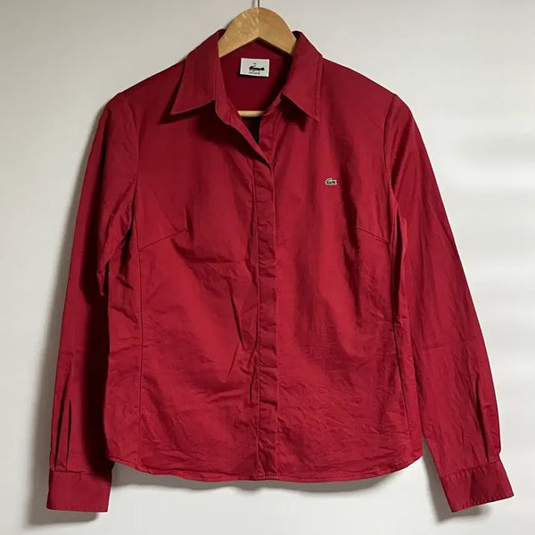 [BUNJANG] Lacoste Red Cropped Shirt / 라코스테 레드 크롭 셔츠 남방 90