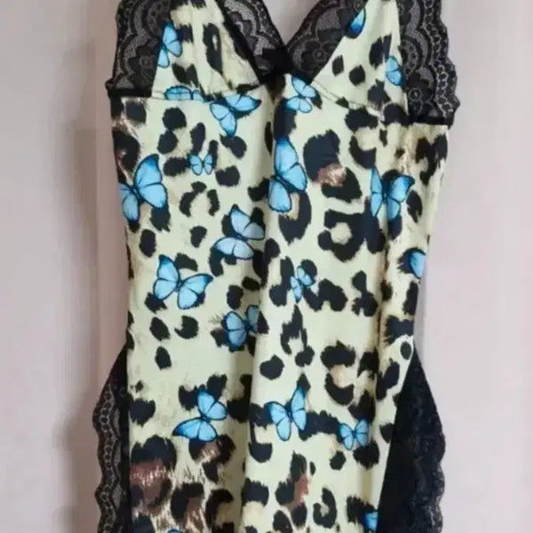 [BUNJANG] Leopard Butterfly Lace Slip Dress - Size L / 레오파드 나비 레이스 슬립 원피스.라지