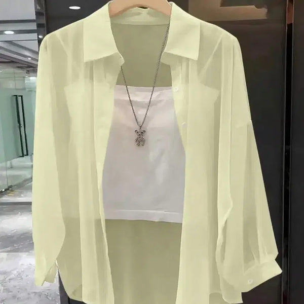[BUNJANG] Sheer Lemon Yellow Summer Shirt XL / 새상품 xl 66 77 여름 살안타 시스루 레몬 노랑 셔츠