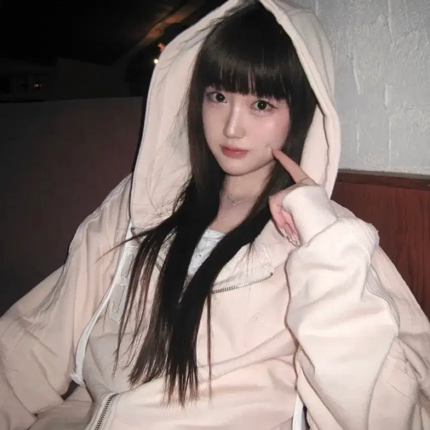 [BUNJANG] Klischer WONY HOUSE 09 Numbering Hoodie Zip-up Apricot / 클리시어 워니하우스 09 넘버링 후드집업 애프리콧