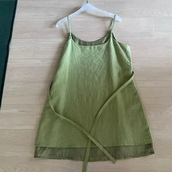 [BUNJANG] Theust Linen Sleeveless Dress Green / 더라우스트 린넨 그린 민소매 원피스