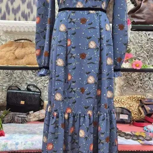 [BUNJANG] DEBB Navy Velvet Trim Chiffon Lined Long Dress / DEBB 뎁 롱원피스 (66)