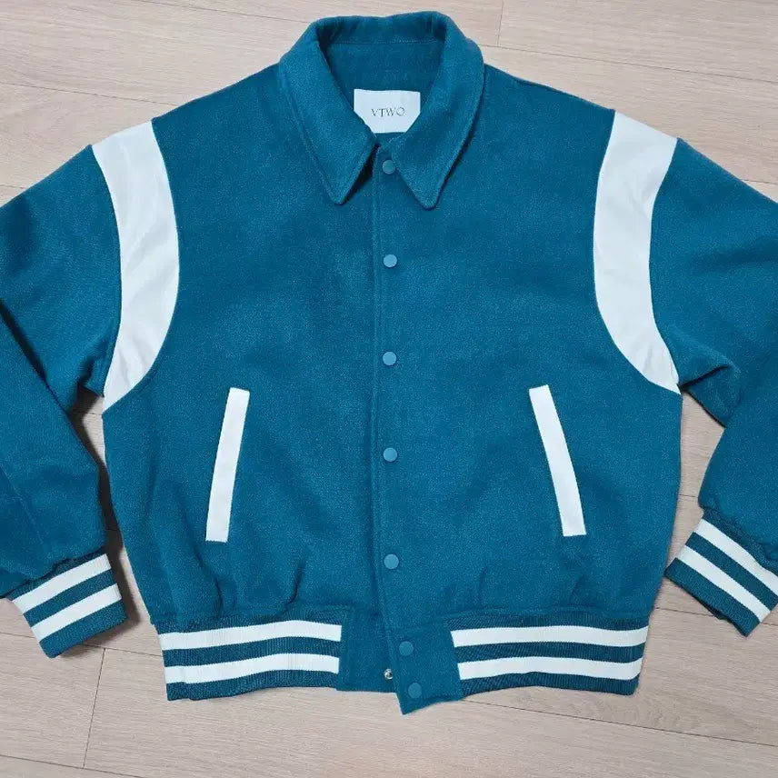 [BUNJANG] VTWO Wool Varsity Jacket Deep Teal Blue L / VTWO 울 청록색 바시티자켓 L
