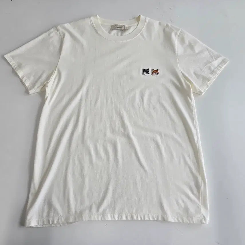 [BUNJANG] Maison Kitsuné Double Fox Head Short Sleeve T-Shirt - Ivory / 메종키츠네 더블 폭스헤드 반팔 티셔츠 L