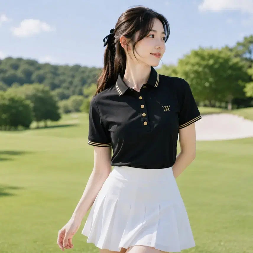 [BUNJANG] Anew Golf Women's Short Sleeve Polo Shirt Gold Trim Size S / [정품]어뉴 골프 여성 골드 포인트 카라 반팔 티셔츠 S