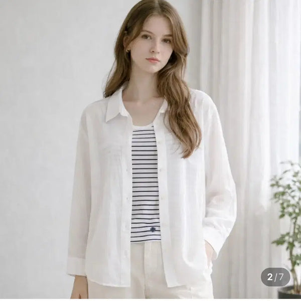 [BUNJANG] Clavis Cool Shirt + Sleeveless Set, Ivory, Size S / 클라비스 쿨셔츠+민소매 세트 아이보리 색상 S