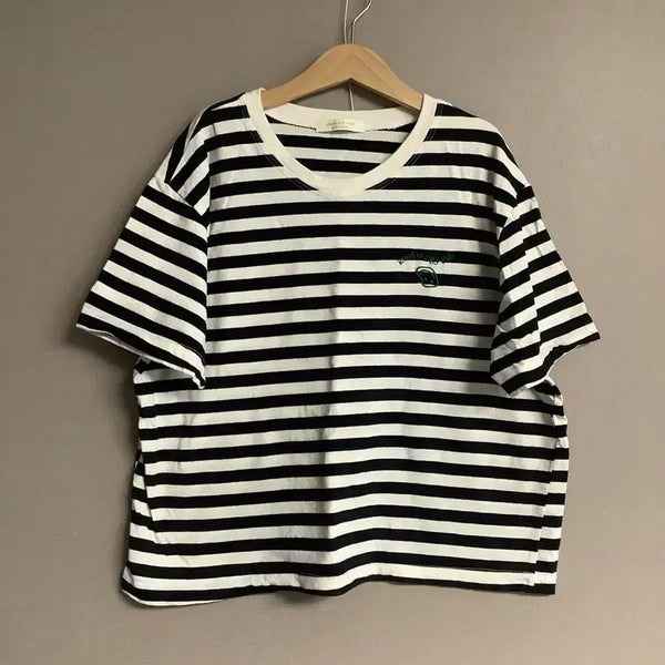 [BUNJANG] Stripe Short-Sleeve T-Shirt / 스트라이프 반팔 티셔츠 블랙/화이트